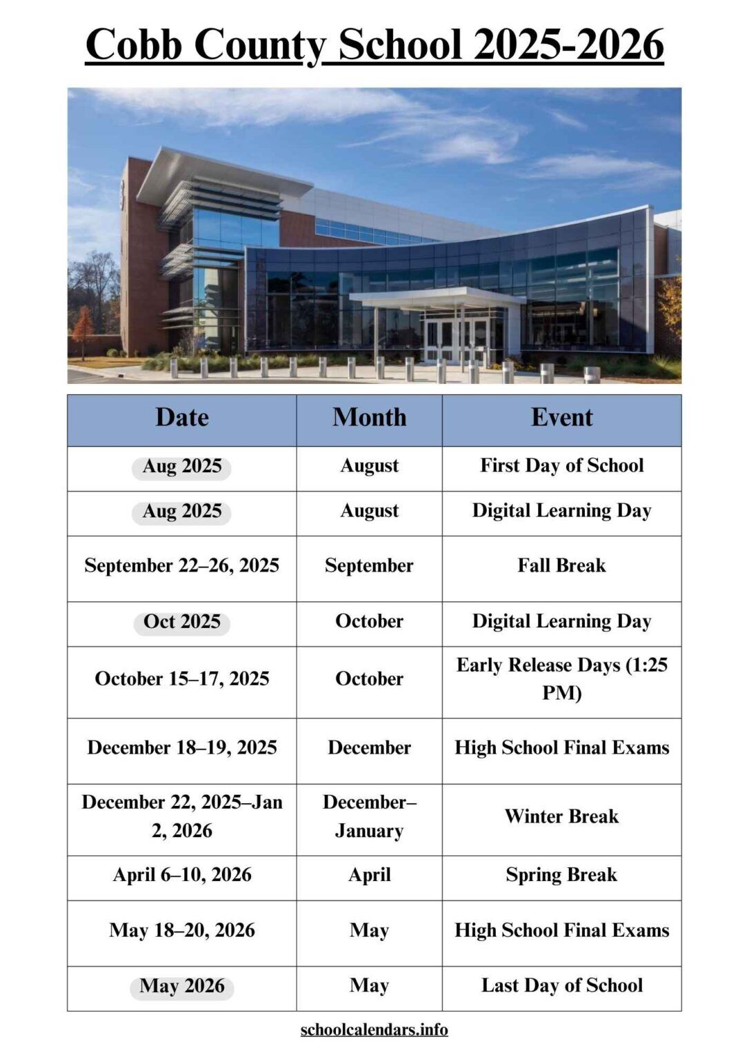 Cobb County School Calendar Year Planner Cobb County School Calendar Year Planner