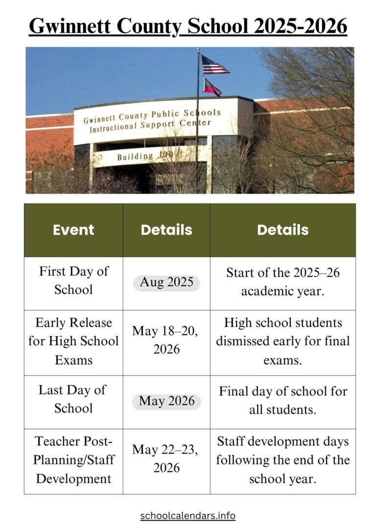 Gwinnett County School Calendar Schedule 2025 26