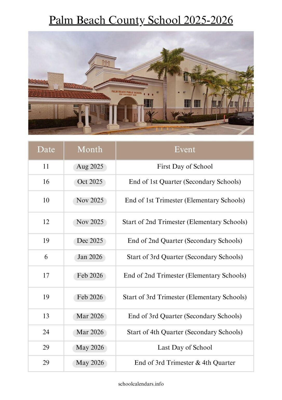 Palm Beach County School Calendar 2025 2026 Holidays