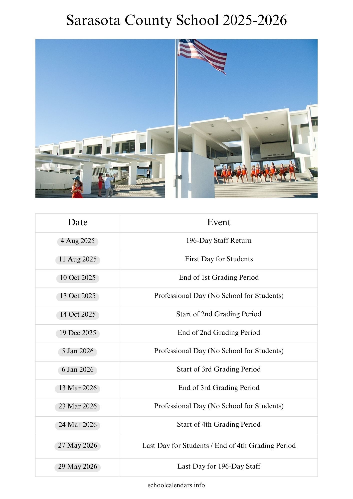 Sarasota County School Calendar 2025 2026 Holidays