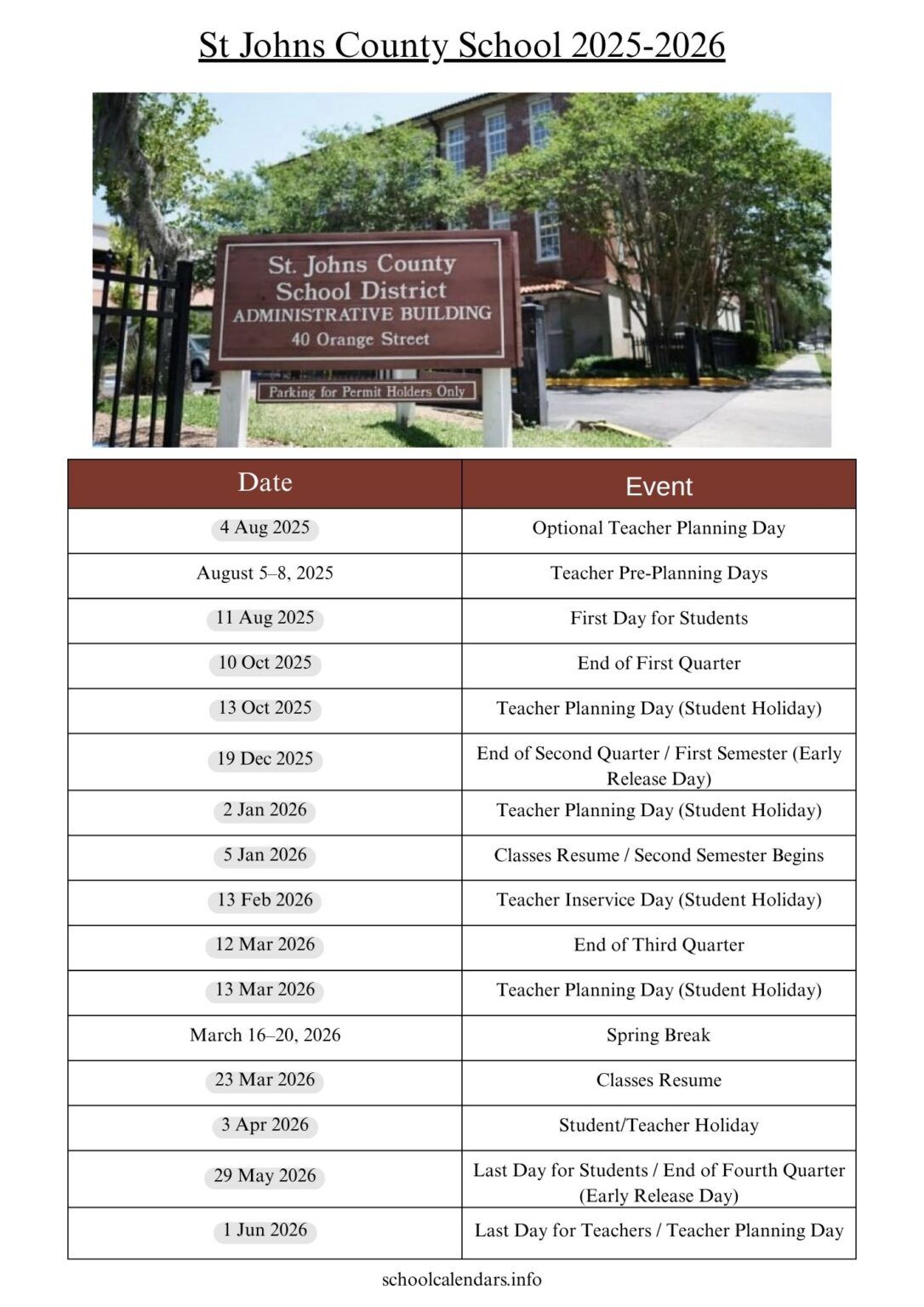 St Johns County School Calendar 2025 2026 Holidays