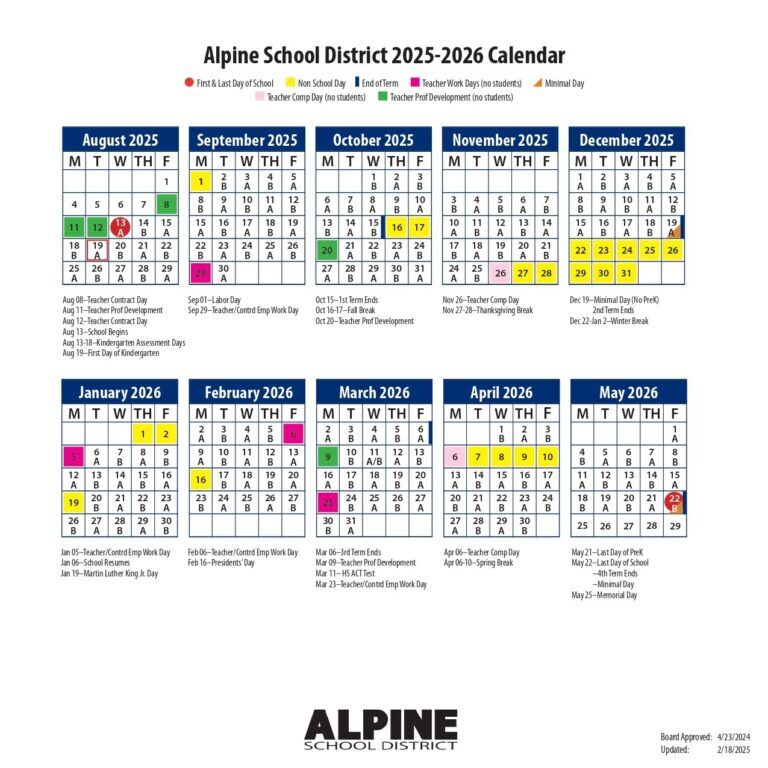 Alpine School District Calendar 2025 2026 Holidays