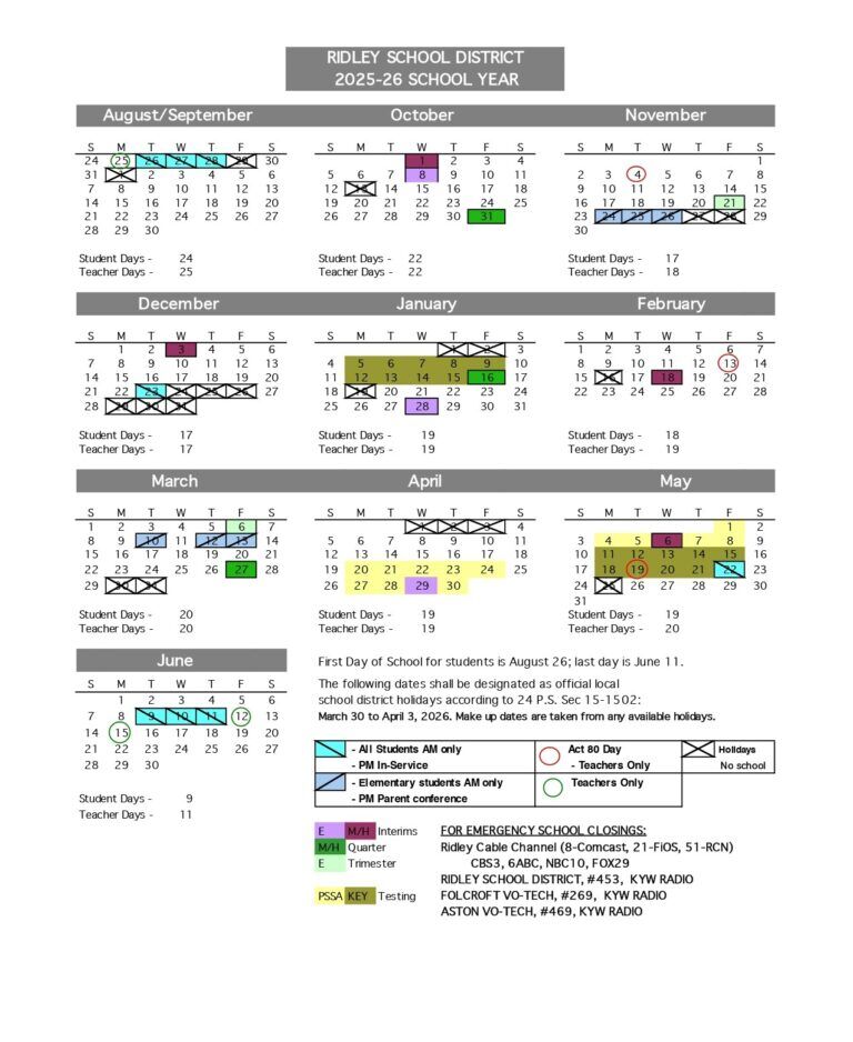 Ridley School District Calendar 2025 2026 Holidays