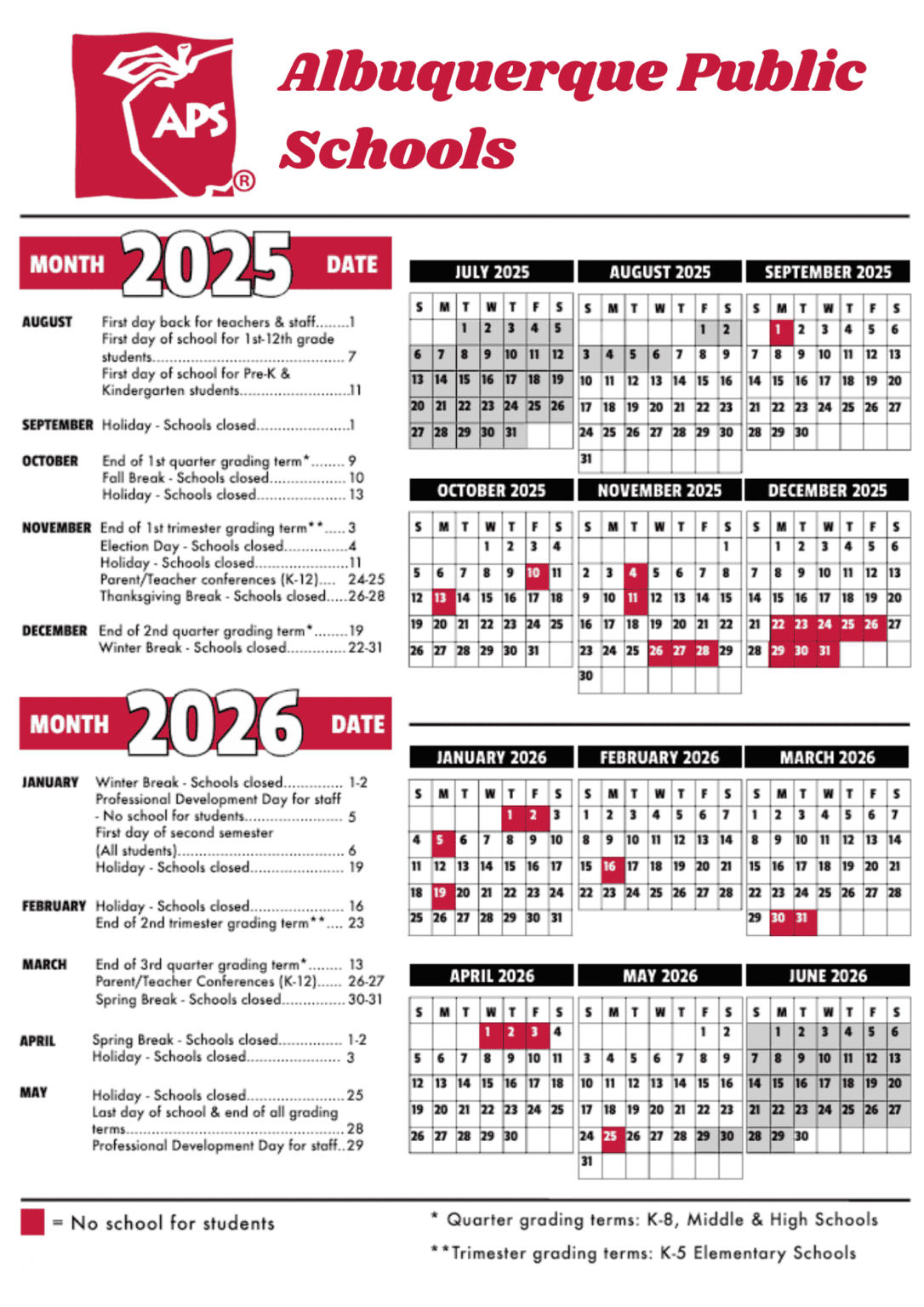 Albuquerque Public Schools Calendar 2025