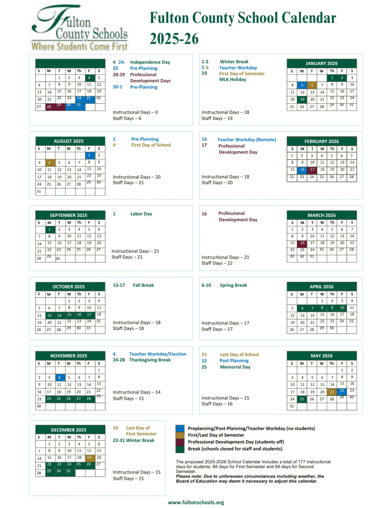 Fulton County School Calendar Dates 2025