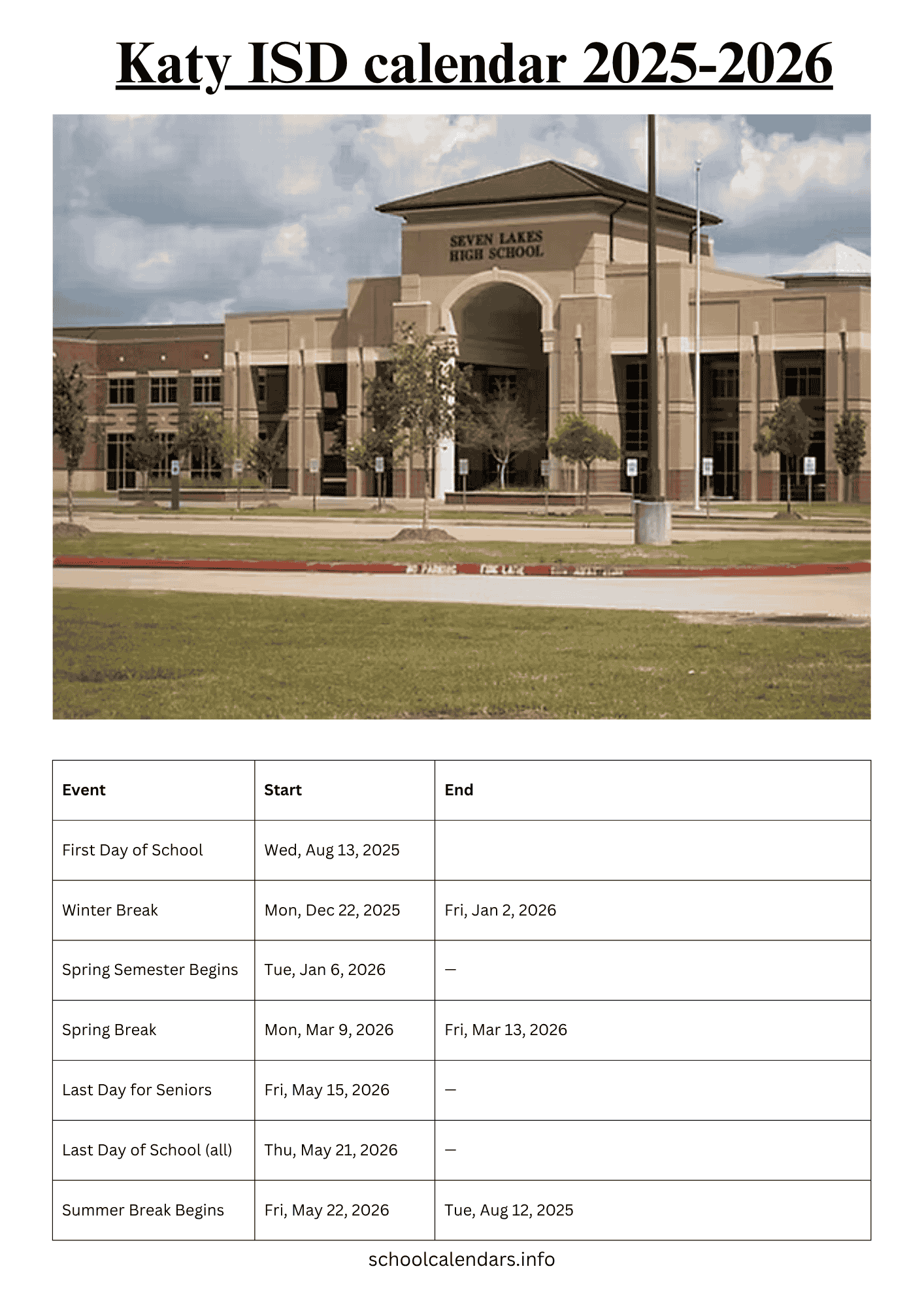 Katy ISD calendar 2025 2026 Holidays Katy ISD calendar 2025 2026 Holidays