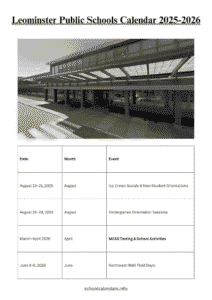 Leominster Public Schools Calendar 2025 2026 Holidays