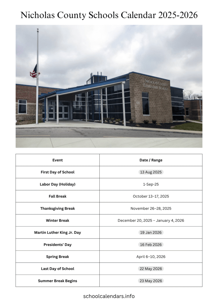 Nicholas County Schools Calendar 2025 2026 Holidays