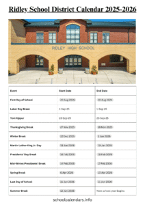 Ridley School District Calendar 2025 2026 Holidays
