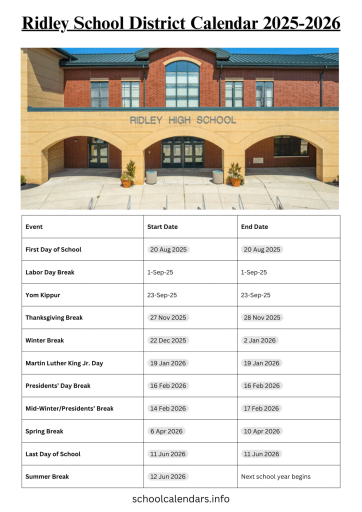 Ridley School District Calendar 2025 2026 Holidays