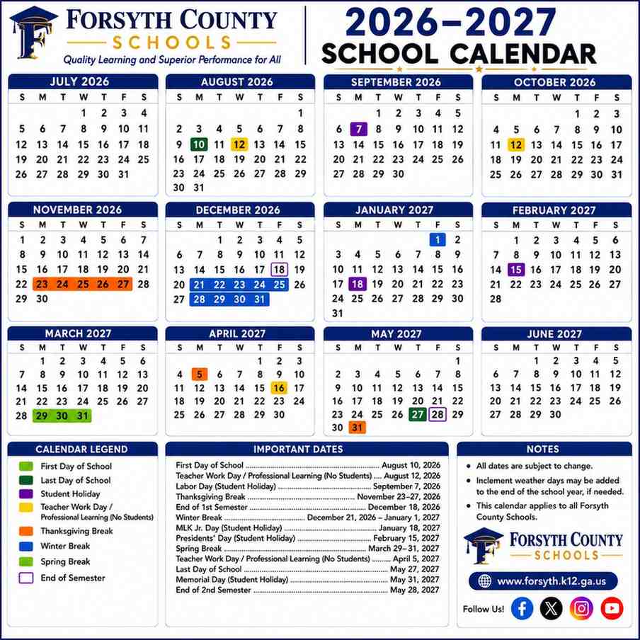 Forsyth County School Calendar 2026-2027 | Holidays Guide