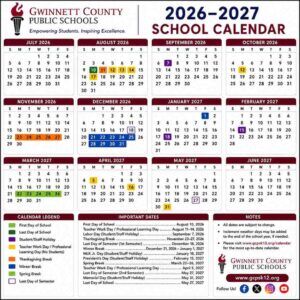 Gwinnett County School Calendar 2026-2027 | Holidays & Breaks