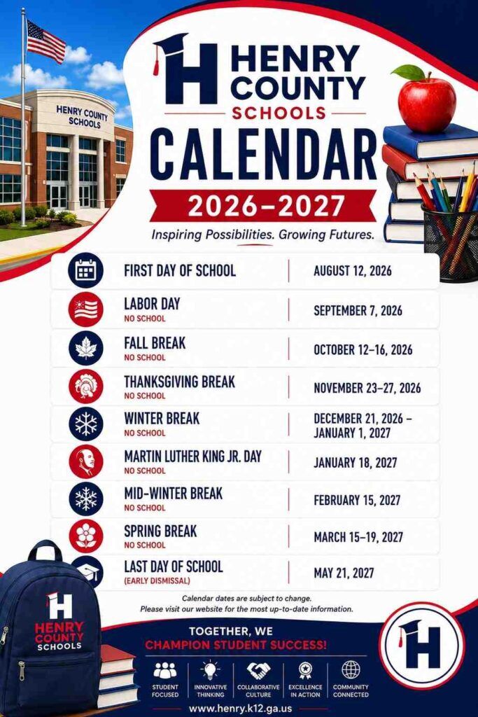 Official Henry County School Calendar and Schedule 5 Henry County Schools Calendar 2026-2027 Holidays & Key Dates