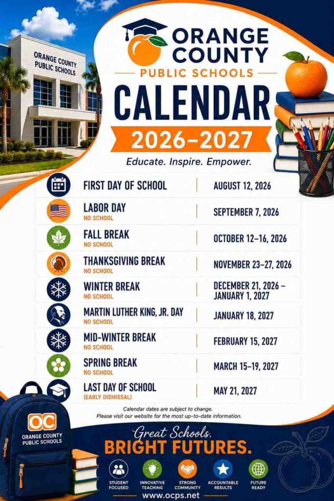 Orange County School Calendar 1 Orange County Schools Calendar 2026-2027 Holidays & Key Dates
